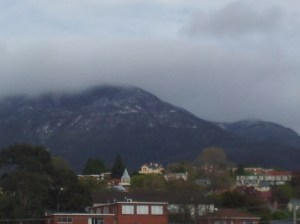 A slightly-out-of-focus Mt Wellington with snow from 14th October